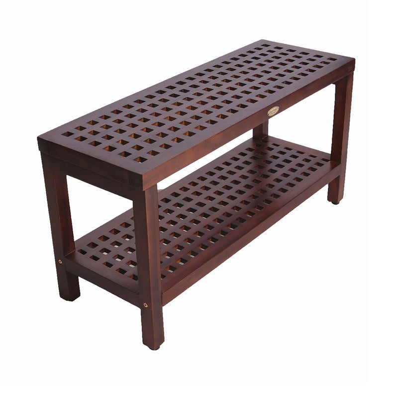 DecoTeak Espalier 35" Lattice Teak Shower Bench with Shelf DT159