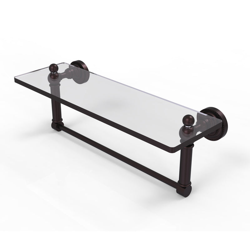 Allied Brass Dottingham 16 Inch Glass Vanity Shelf with Integrated Towel Bar DT-1TB-16-ABZ