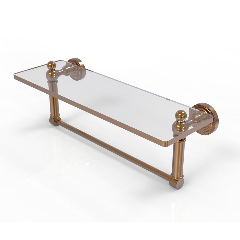 Allied Brass Dottingham 16 Inch Glass Vanity Shelf with Integrated Towel Bar DT-1TB-16-BBR