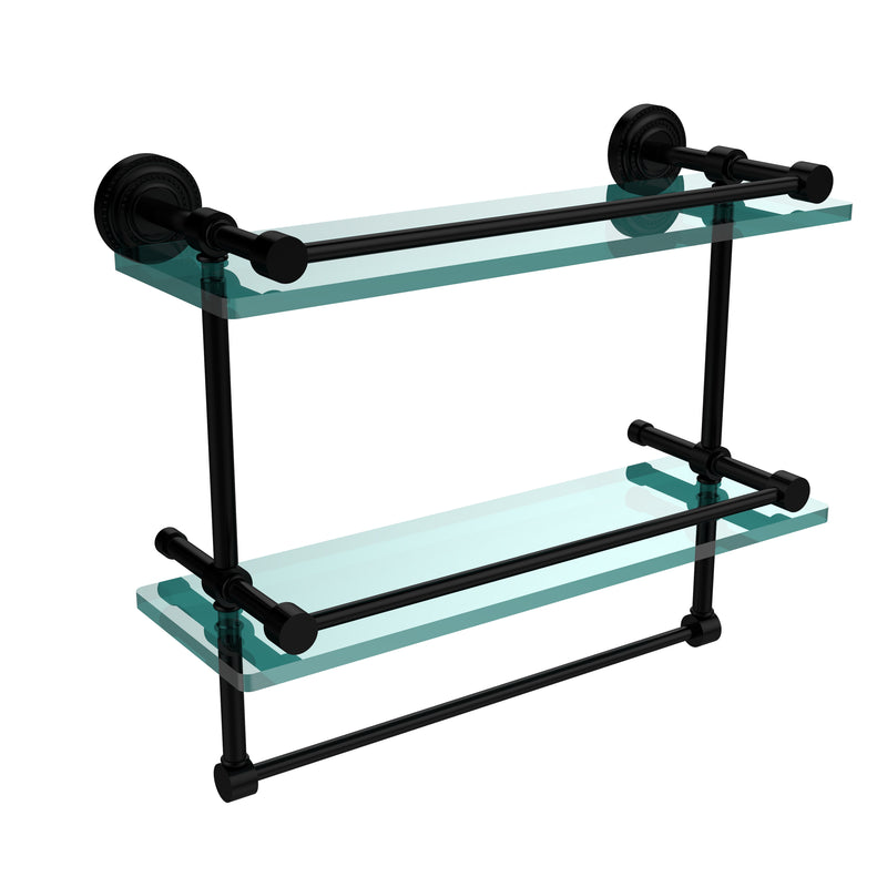 Allied Brass Dottingham 16 Inch Gallery Double Glass Shelf with Towel Bar DT-2TB-16-GAL-BKM