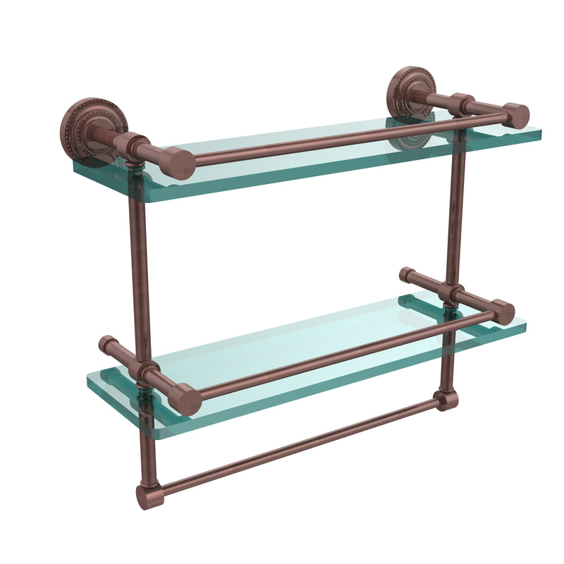 Allied Brass Dottingham 16 Inch Gallery Double Glass Shelf with Towel Bar DT-2TB-16-GAL-CA