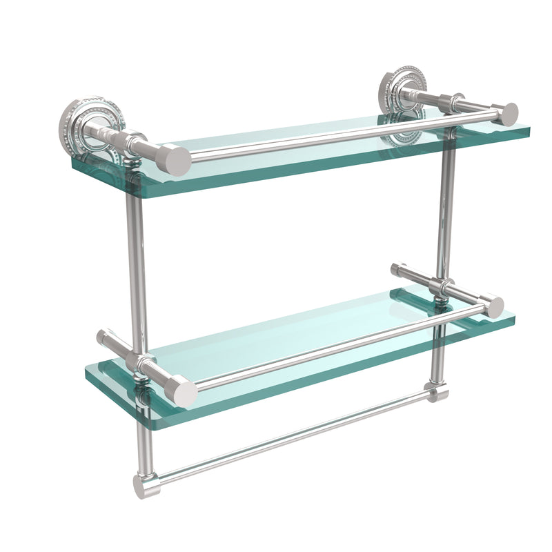 Allied Brass Dottingham 16 Inch Gallery Double Glass Shelf with Towel Bar DT-2TB-16-GAL-PC