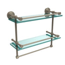 Allied Brass Dottingham 16 Inch Gallery Double Glass Shelf with Towel Bar DT-2TB-16-GAL-PEW