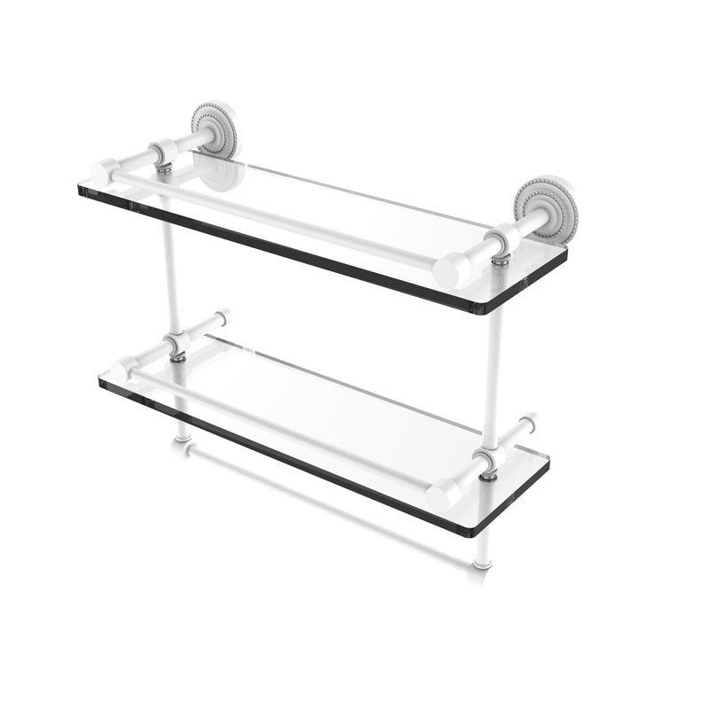 Allied Brass Dottingham 16 Inch Gallery Double Glass Shelf with Towel Bar DT-2TB-16-GAL-WHM