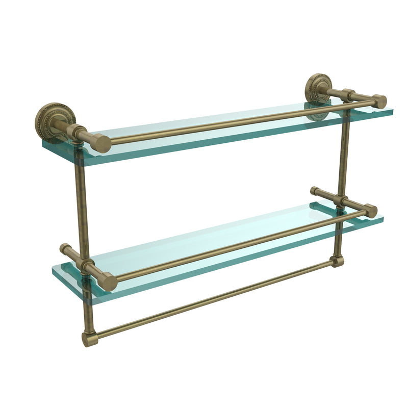 Allied Brass Dottingham 22 Inch Gallery Double Glass Shelf with Towel Bar DT-2TB-22-GAL-ABR