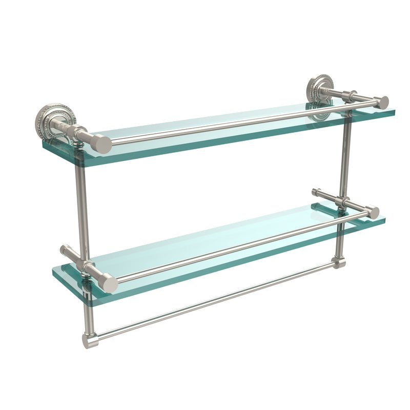 Allied Brass Dottingham 22 Inch Gallery Double Glass Shelf with Towel Bar DT-2TB-22-GAL-PNI