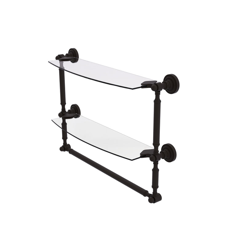 Allied Brass Dottingham Collection 18 Inch Two Tiered Glass Shelf with Integrated Towel Bar DT-34TB-18-ORB