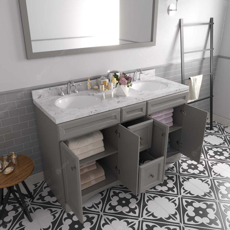 Modern Fittings Talisa 60" Double Bath Vanity with Cultured Marble Quartz Top and Round Sinks with Faucets with Matching Mirror