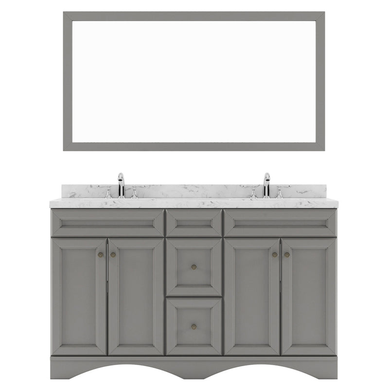 Modern Fittings Talisa 60" Double Bath Vanity with Cultured Marble Quartz Top and Round Sinks with Faucets with Matching Mirror