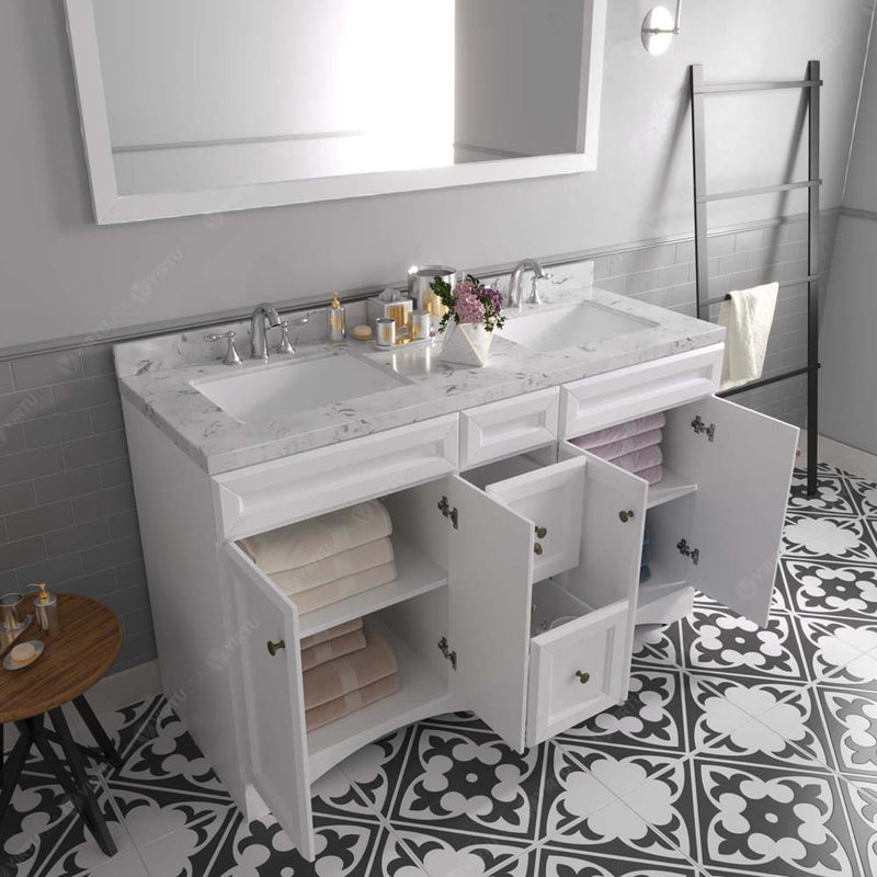 Modern Fittings Talisa 60" Double Bath Vanity with Cultured Marble Quartz Top and Square Sinks with Faucets with Matching Mirror