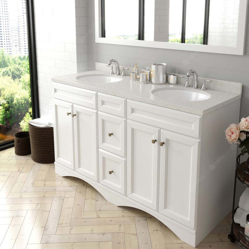 Modern Fittings Talisa 60" Double Bath Vanity with Dazzle White Quartz Top and Round Sinks