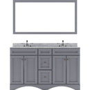 Modern Fittings Talisa 60" Double Bath Vanity with White Marble Top and Round Sinks with Faucets with Matching Mirror