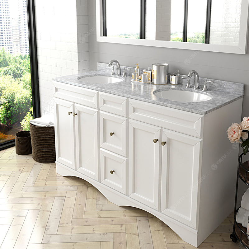 Modern Fittings Talisa 60" Double Bath Vanity with White Marble Top and Round Sinks