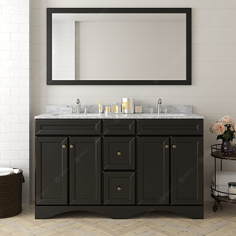 Modern Fittings Talisa 60" Double Bath Vanity with White Marble Top and Square Sinks