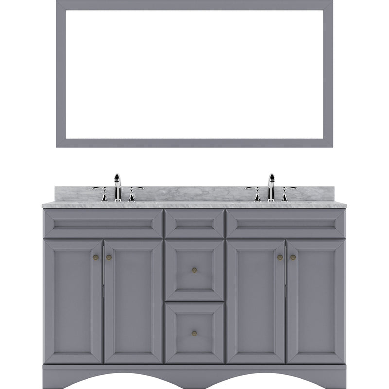 Modern Fittings Talisa 60" Double Bath Vanity with White Marble Top and Square Sinks with Faucets with Matching Mirror