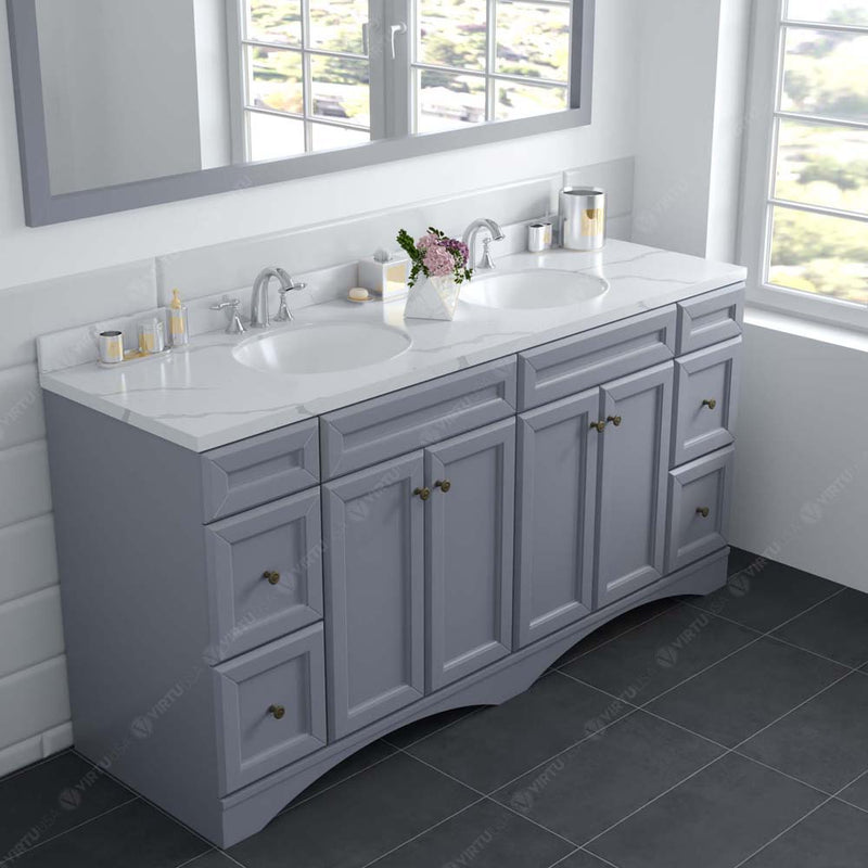 Modern Fittings Talisa 72" Double Bath Vanity with Calacatta Quartz Top and Round Sinks with Matching Mirror