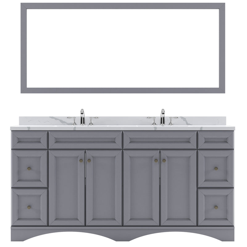 Modern Fittings Talisa 72" Double Bath Vanity with Calacatta Quartz Top and Square Sinks with Matching Mirror