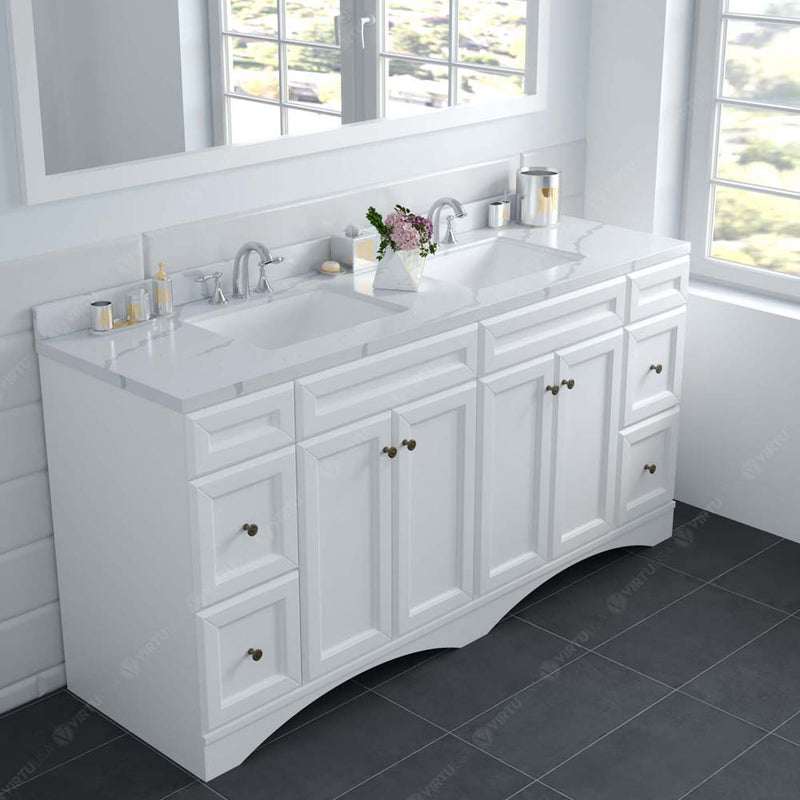 Modern Fittings Talisa 72" Double Bath Vanity with Calacatta Quartz Top and Square Sinks with Matching Mirror