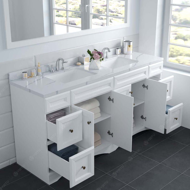 Modern Fittings Talisa 72" Double Bath Vanity with Calacatta Quartz Top and Square Sinks with Matching Mirror