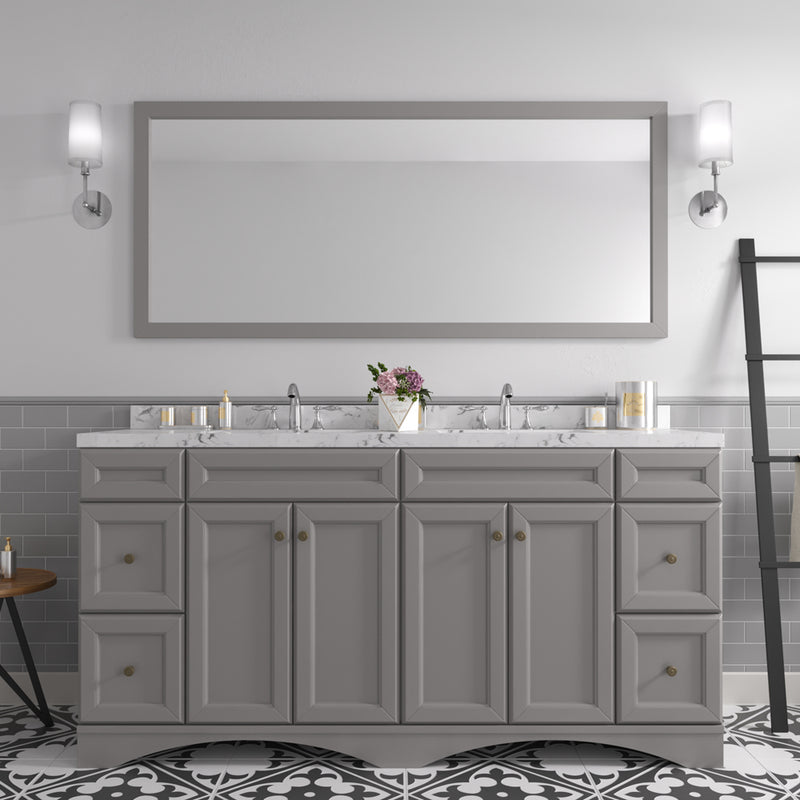 Modern Fittings Talisa 72" Double Bath Vanity with Cultured Marble Quartz Top and Round Sinks with Matching Mirror