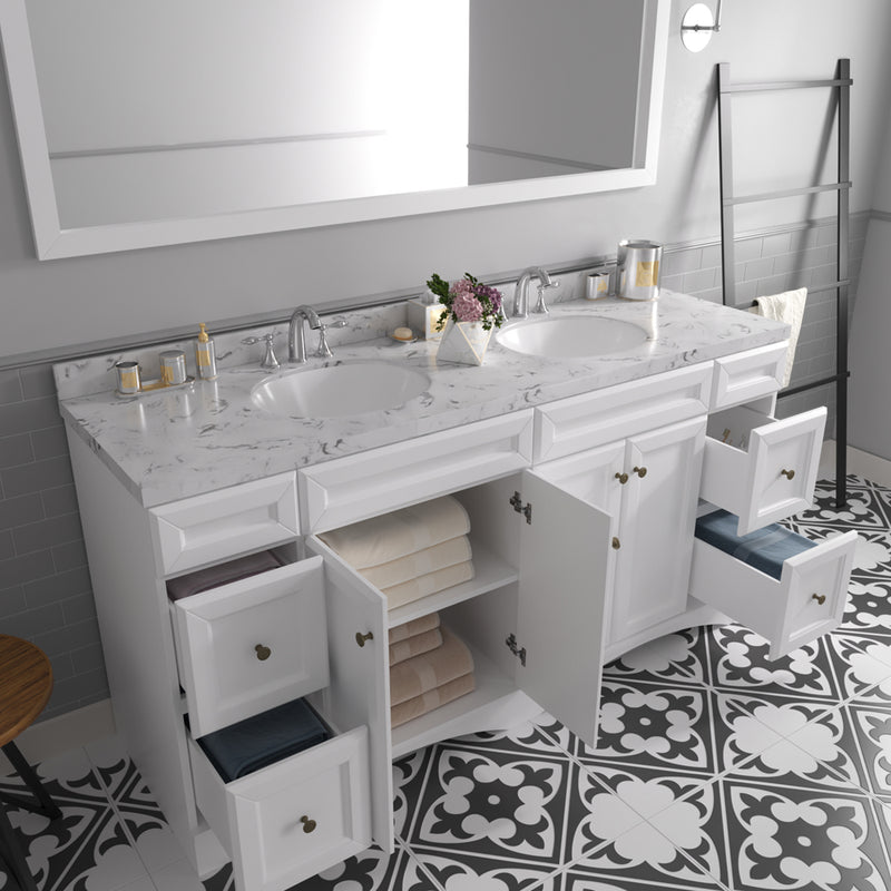 Modern Fittings Talisa 72" Double Bath Vanity with Cultured Marble Quartz Top and Round Sinks with Matching Mirror