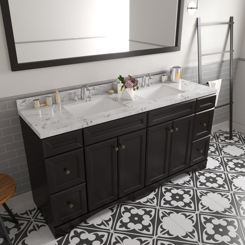 Modern Fittings Talisa 72" Double Bath Vanity with Cultured Marble Quartz Top and Square Sinks Faucets