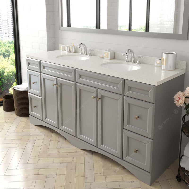 Modern Fittings Talisa 72" Double Bath Vanity with Quartz Top and Round Sinks with Matching Mirror