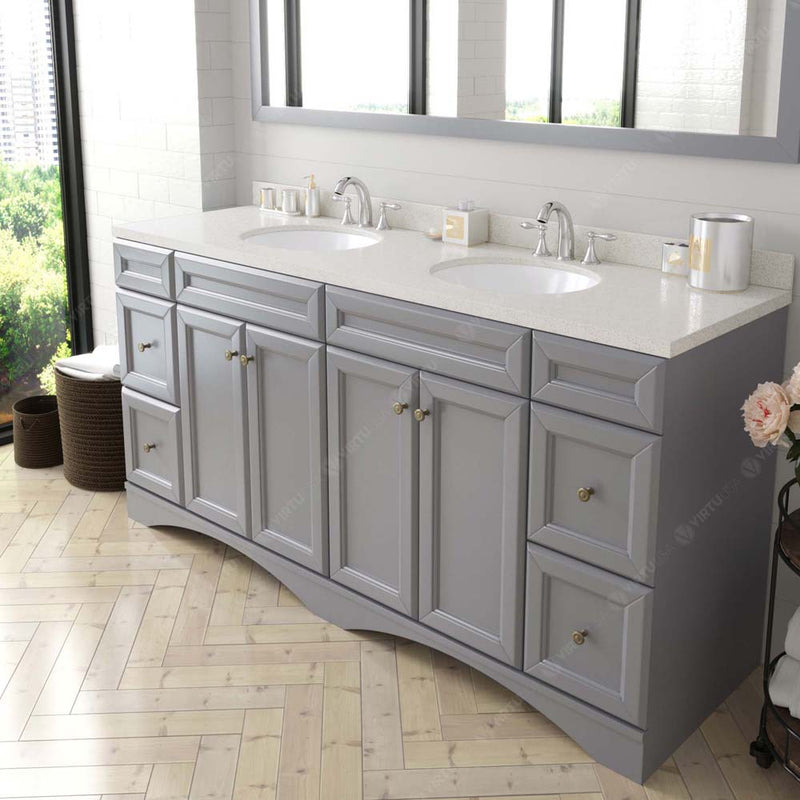 Modern Fittings Talisa 72" Double Bath Vanity with Quartz Top and Round Sinks with Matching Mirror