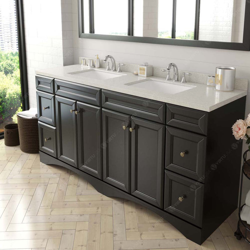 Modern Fittings Talisa 72" Double Bath Vanity with Quartz Top and Square Sinks with Matching Mirror