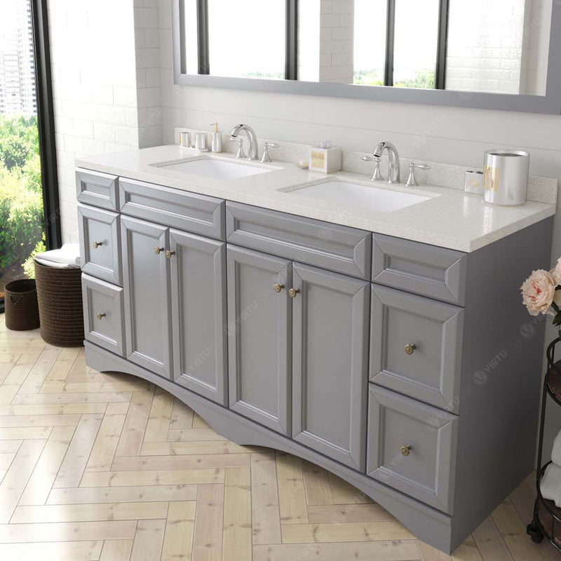 Modern Fittings Talisa 72" Double Bath Vanity with Quartz Top and Square Sinks with Matching Mirror