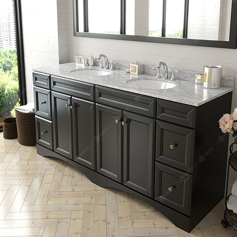 Modern Fittings Talisa 72" Double Bath Vanity with Marble Top and Round Sinks Faucets