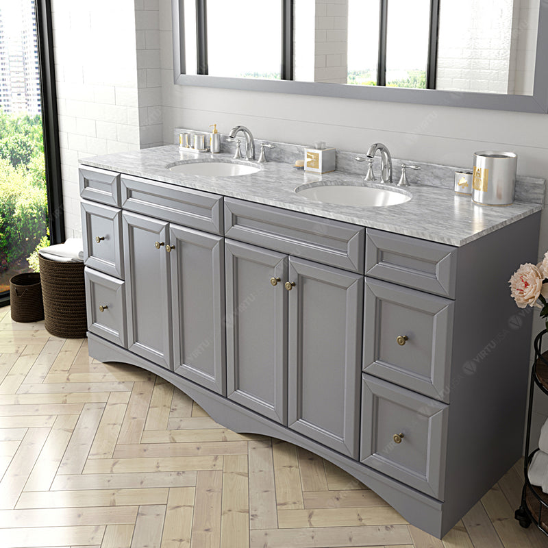 Modern Fittings Talisa 72" Double Bath Vanity with Marble Top and Round Sinks Faucets