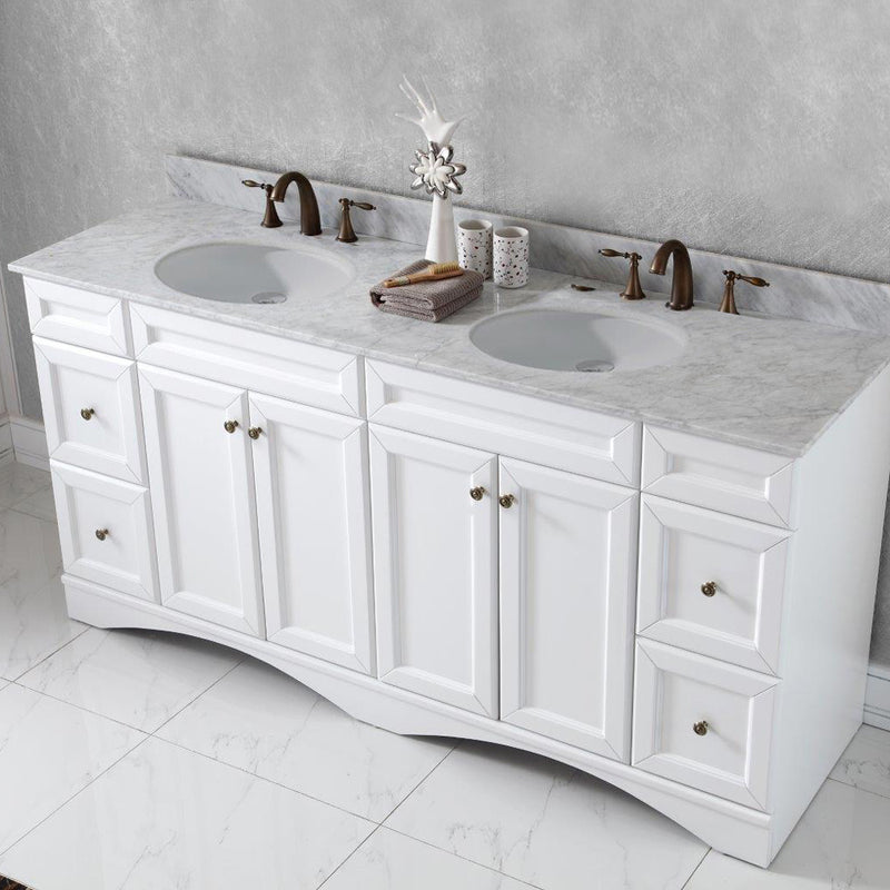 Modern Fittings Talisa 72" Double Bath Vanity Marble Top and Round Sinks with Matching Mirror