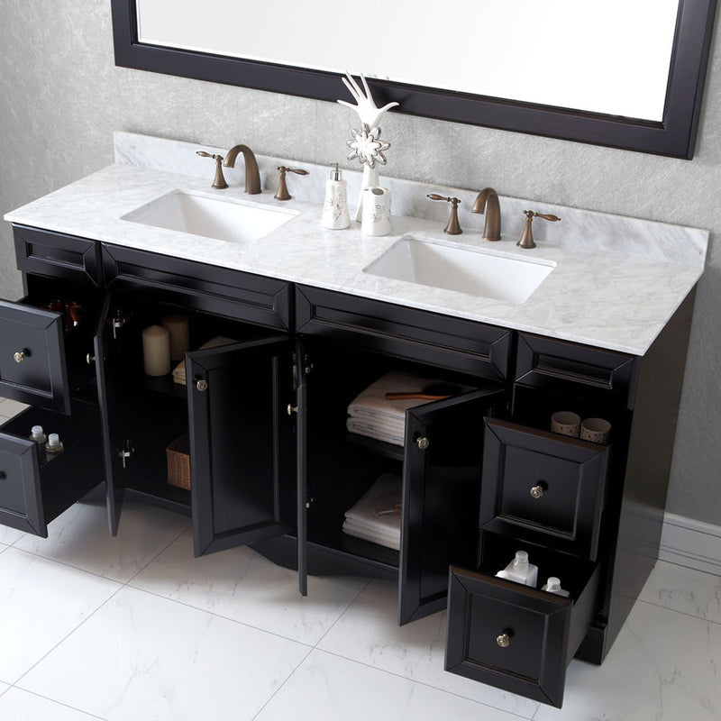 Modern Fittings Talisa 72" Double Bath Vanity Marble Top and Square Sinks with Matching Mirror