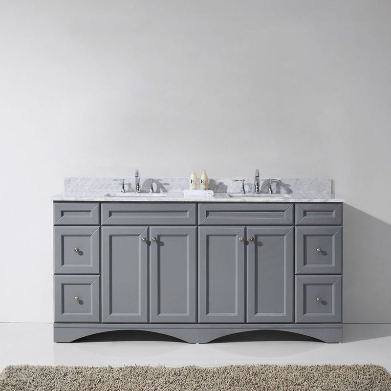 Modern Fittings Talisa 72" Double Bath Vanity Marble Top and Square Sinks with Matching Mirror