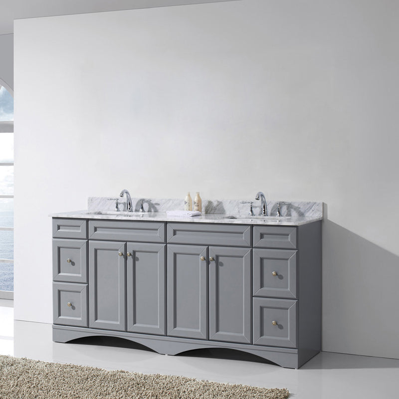 Modern Fittings Talisa 72" Double Bath Vanity Marble Top and Square Sinks with Matching Mirror