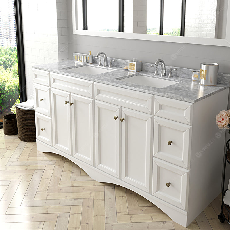 Modern Fittings Talisa 72" Double Bath Vanity with Marble Top and Square Sinks Faucets