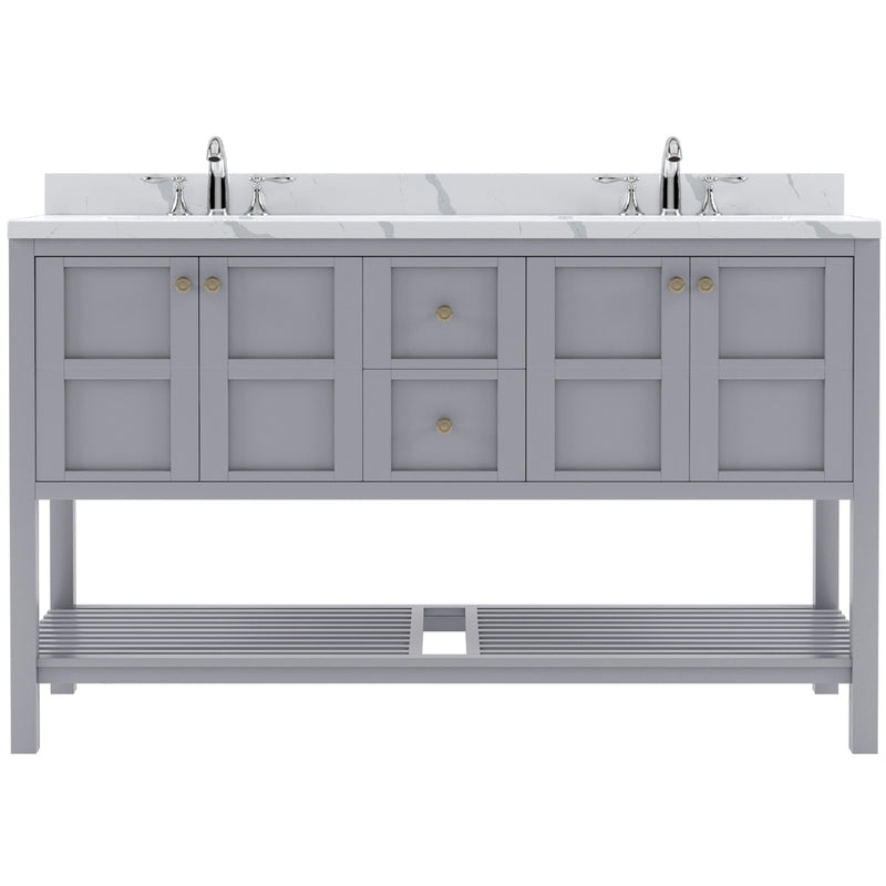 Modern Fittings Winterfell 60" Double Bath Vanity with Calacatta Quartz Top and Round Sinks