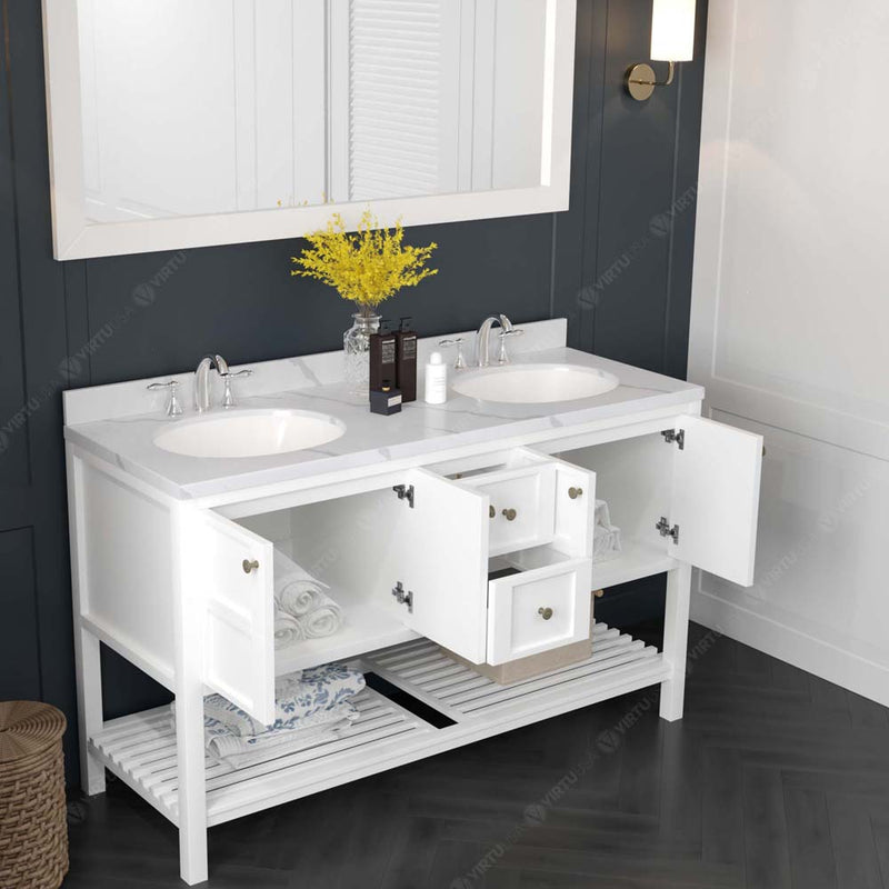 Modern Fittings Winterfell 60" Double Bath Vanity with Calacatta Quartz Top and Round Sinks