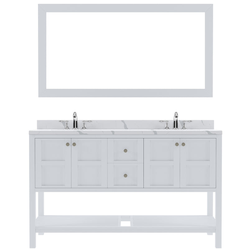 Modern Fittings Winterfell 60" Double Bath Vanity with Calacatta Quartz Top and Round Sinks Faucets