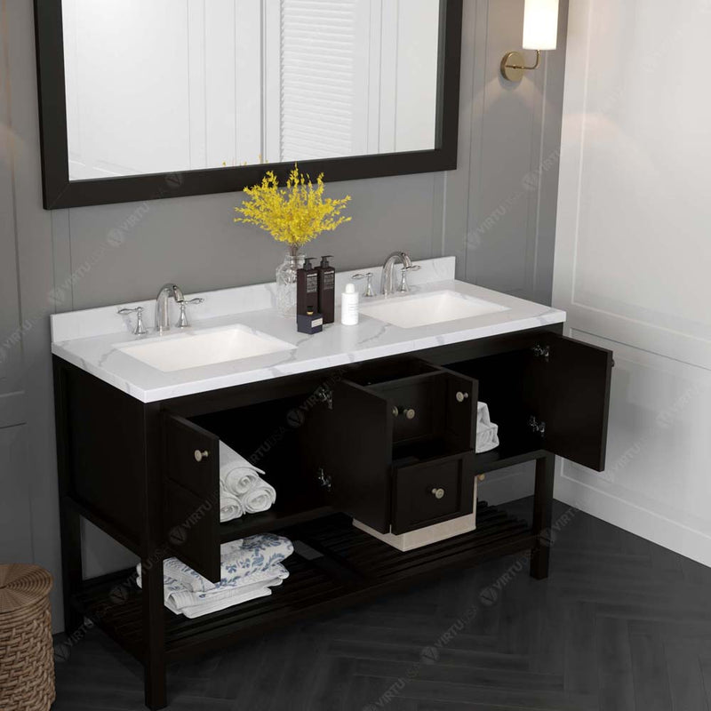 Modern Fittings Winterfell 60" Double Bath Vanity with Calacatta Quartz Top and Square Sinks