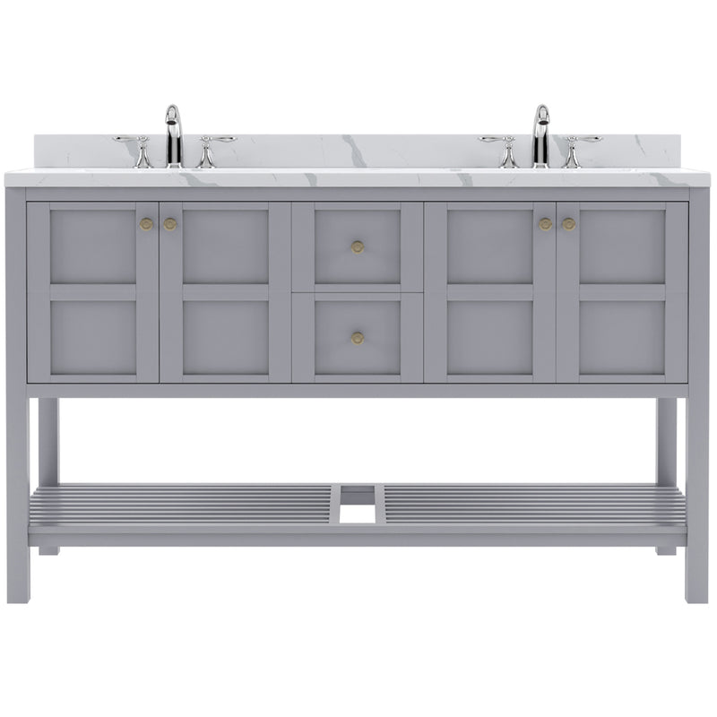 Modern Fittings Winterfell 60" Double Bath Vanity with Calacatta Quartz Top and Square Sinks