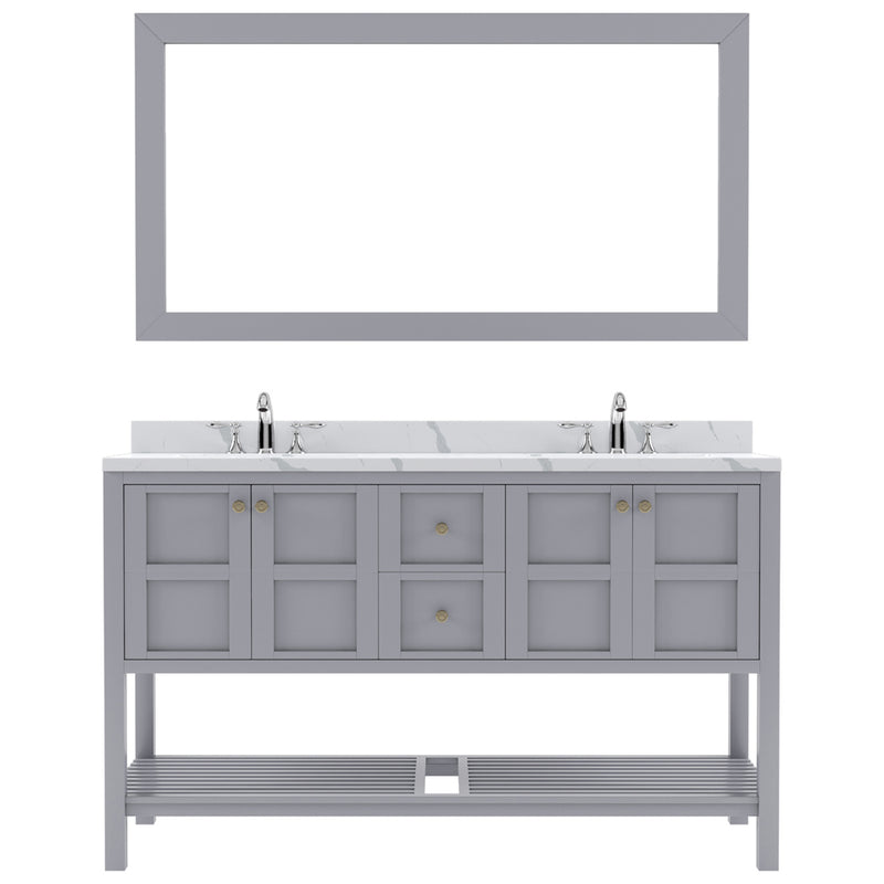 Modern Fittings Winterfell 60" Double Bath Vanity with Calacatta Quartz Top and Square Sinks Faucets