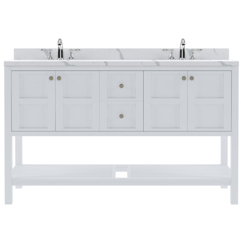 Modern Fittings Winterfell 60" Double Bath Vanity with Calacatta Quartz Top and Square Sinks