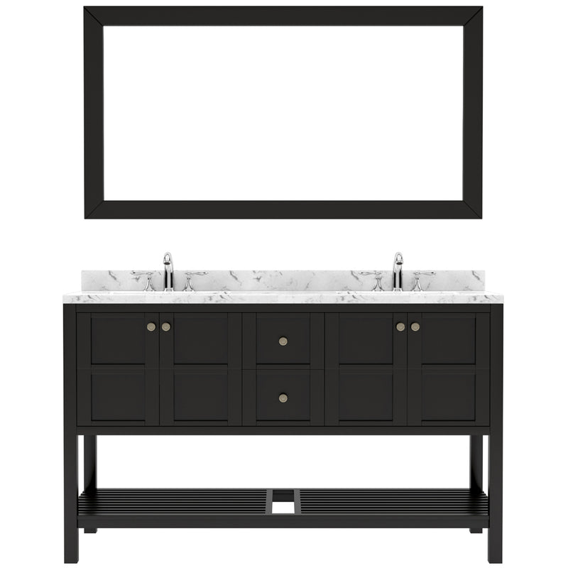 Modern Fittings Winterfell 60" Double Bath Vanity in Espresso with Cultured Marble Quartz Top and Round Sinks Faucets