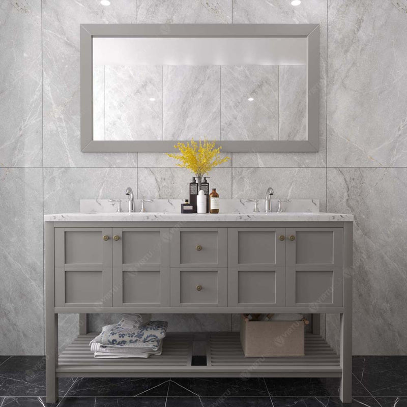 Modern Fittings Winterfell 60" Double Bath Vanity with Cultured Marble Quartz Top and Round Sinks