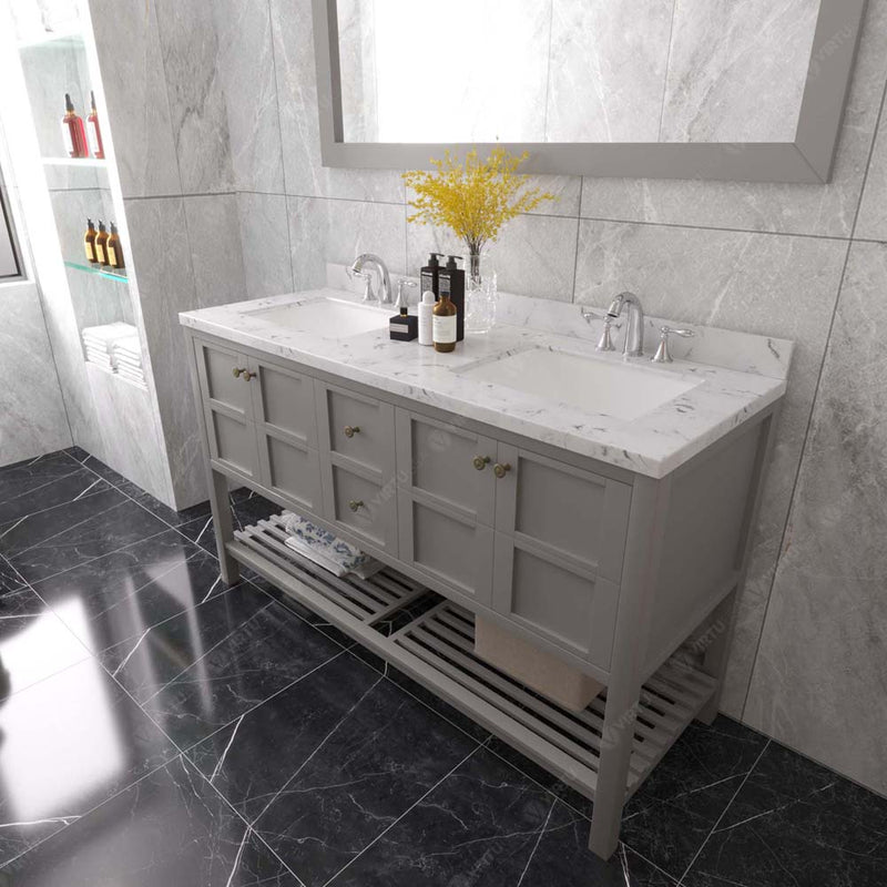 Modern Fittings Winterfell 60" Double Bath Vanity with Cultured Marble Quartz Top and Square Sinks