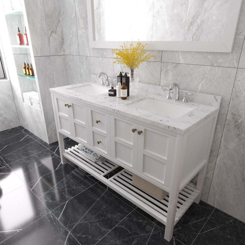 Modern Fittings Winterfell 60" Double Bath Vanity with Cultured Marble Quartz Top and Square Sinks Faucets