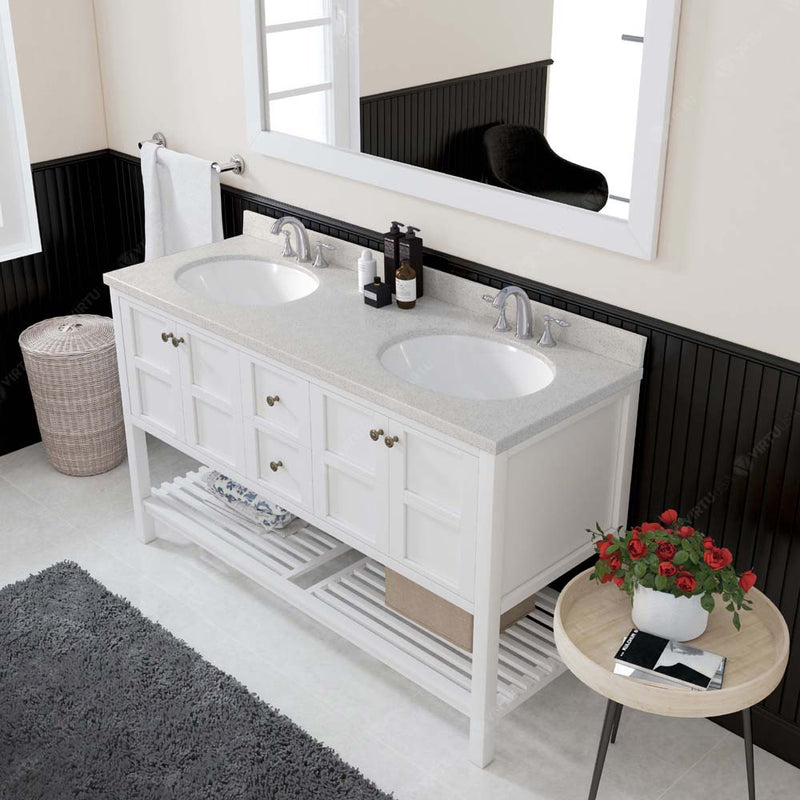 Modern Fittings Winterfell 60" Double Bath Vanity with Dazzle White Quartz Top and Round Sinks