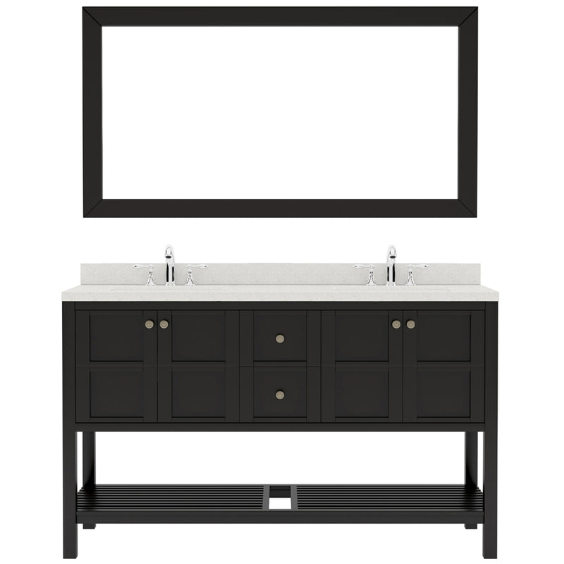 Modern Fittings Winterfell 60" Double Bath Vanity in Espresso with Dazzle White Quartz Top and Square Sinks Faucets